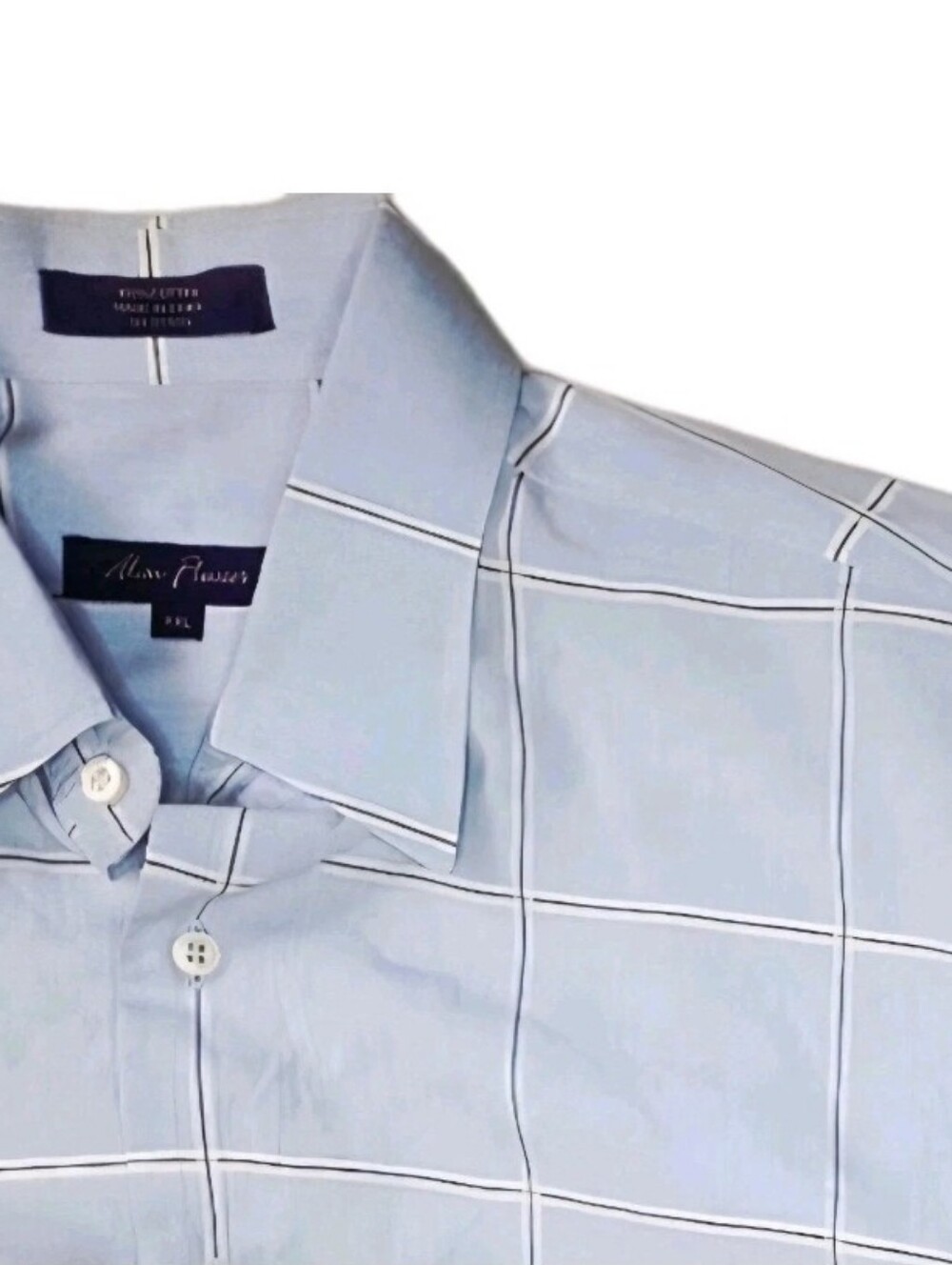 Alan Flusser Button Down Shirt Mens Size XXL Windowpane Plaid Blue/White